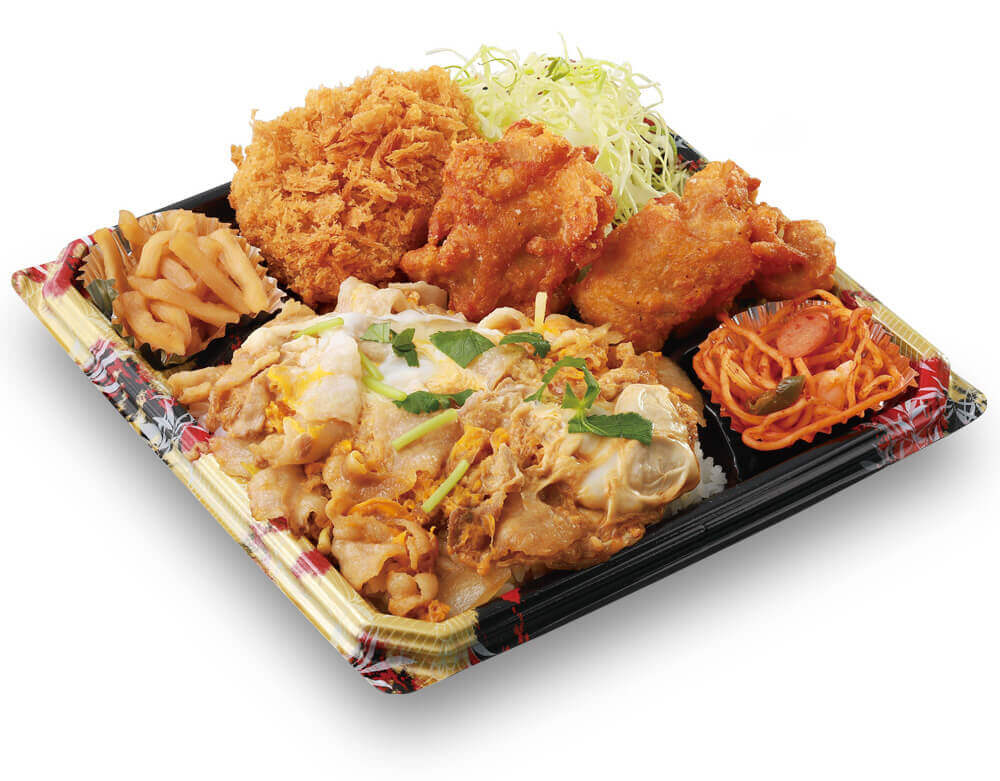 かつやの豚玉丼から揚げチキンカツ弁当　750円＋税