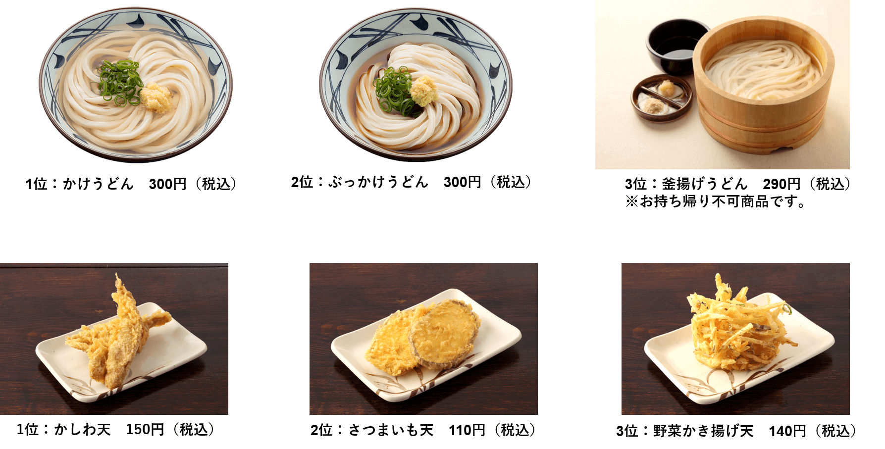 丸亀製麺のうどん・天ぷらの人気トップ３