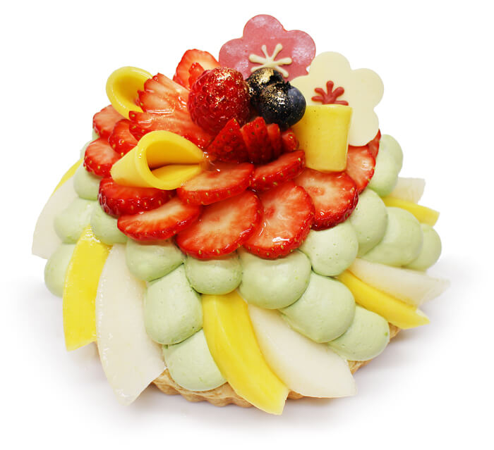 カフェコムサの『新春のケーキ ―彩りフルーツと抹茶クリームのケーキ―(予約限定)』