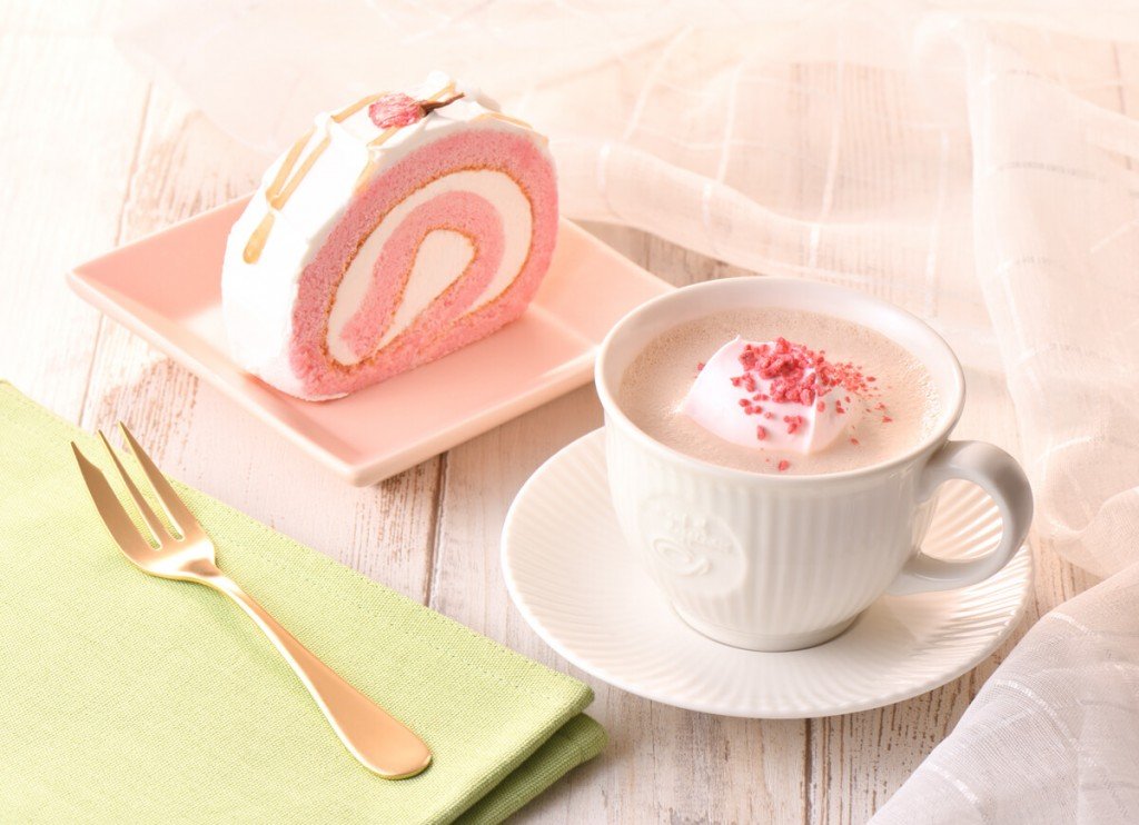 カフェ・ド・クリエの『さくらロールケーキ』『さくらのミルク紅茶』