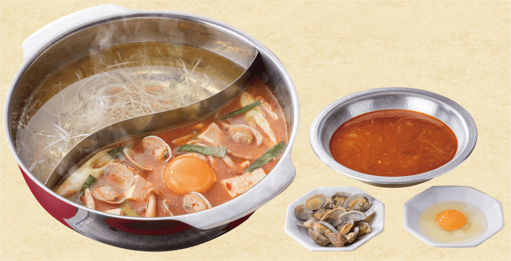 しゃぶ葉の『旨辛！韓国フェア』-スンドゥブ風鍋だし(あさり・生卵つき)