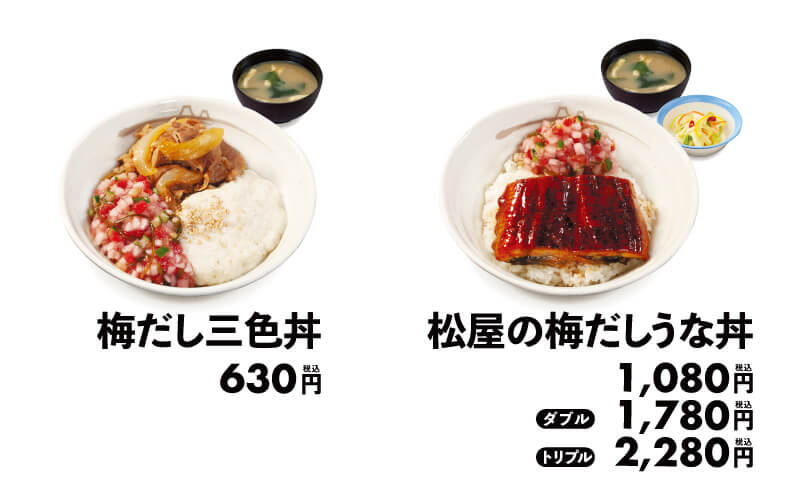 松屋の『梅だし三色丼』・『松屋の梅だしうな丼』