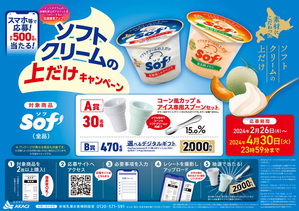 『Sof’(ソフ) 北海道ミルクバニラ、富良野メロン』-ソフトクリームの上だけキャンペーン