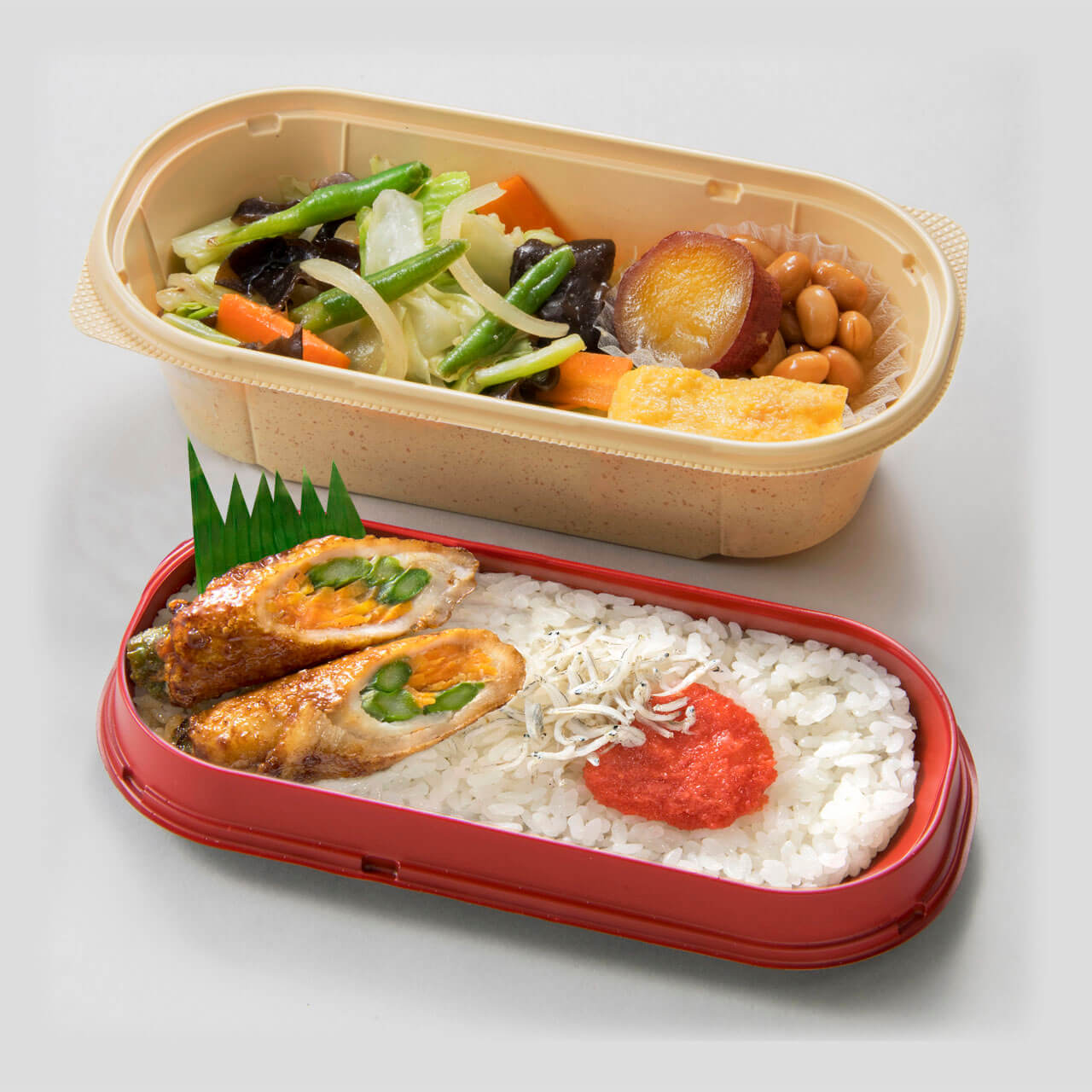 ベントスの『バランス二段弁当』-バランス二段弁当・アスパラ肉巻き（明太しらすご飯）