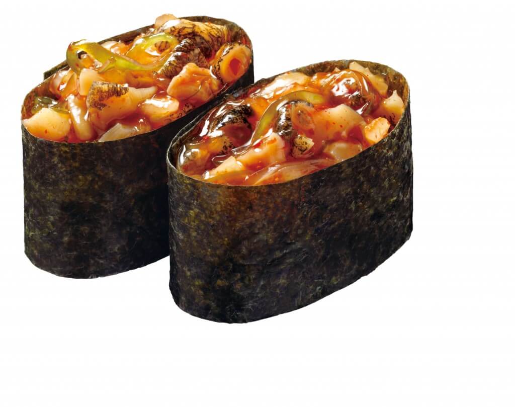はま寿司の『北海道産つぶ貝のキムチ和え軍艦 100円(税込110円)』