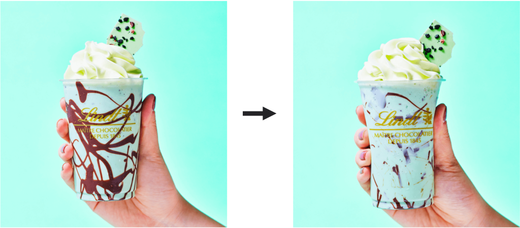 Lindt(リンツ)の『クラッシュチョコミント ショコラドリンク』-カップを優しく握ってチョコレートをクラッシュ
