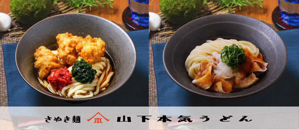 山下本気うどんの『梅と青海苔の鶏天ぶっかけうどん』『冷し豚しゃぶおろしぶっかけうどん』