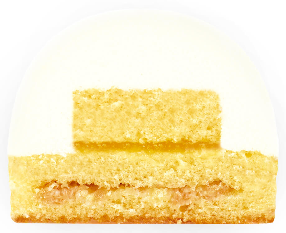 不二家洋菓子店「ペコちゃん×しろたん」の『しろたんのふわふわミルキーレアチーズ(断面)』