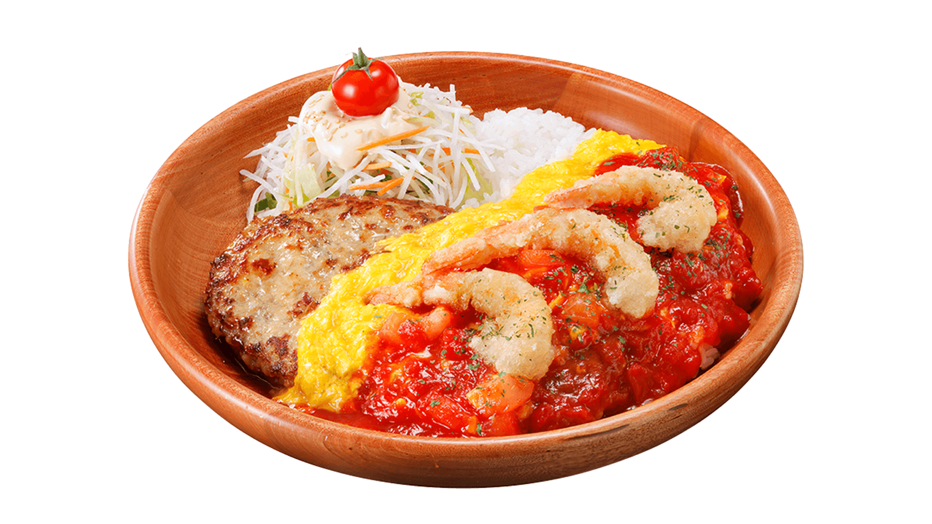 びっくりドンキーの『角切りトマトとシュリンプのオムバーグディッシュ』