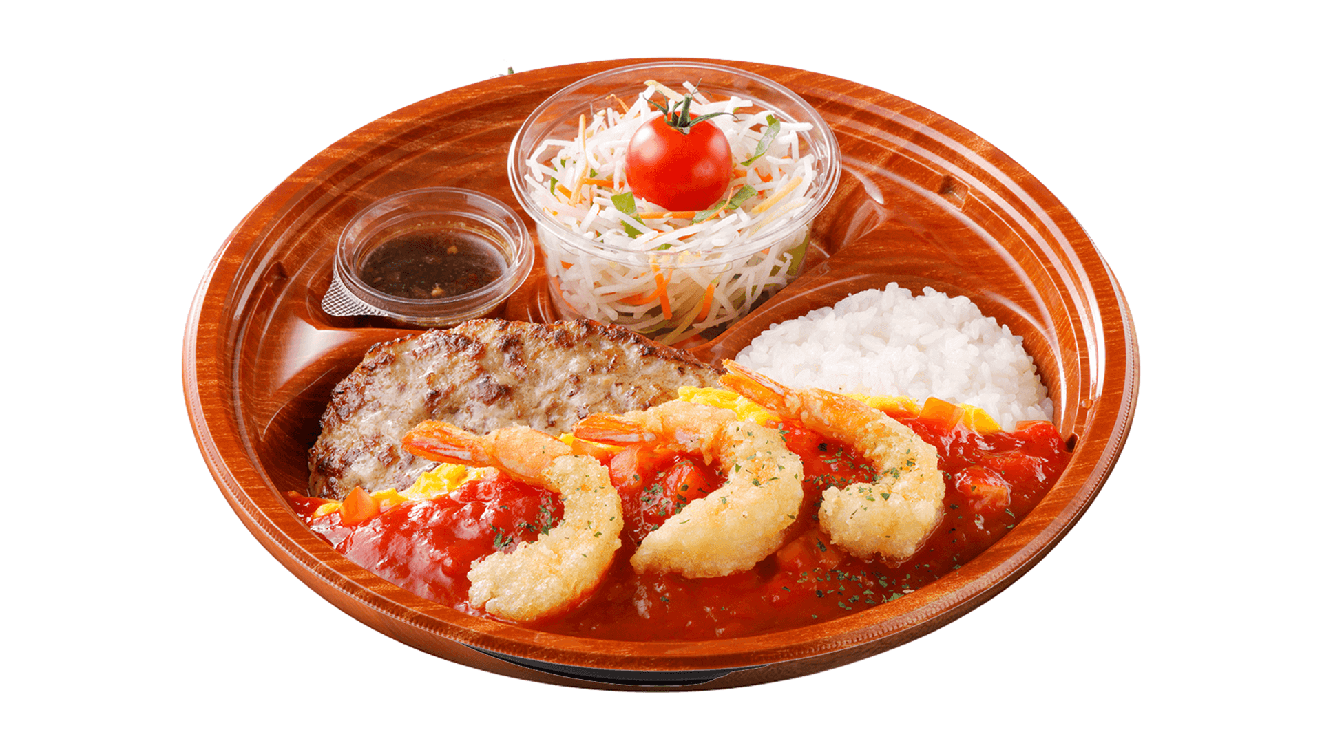 びっくりドンキーの『角切りトマトとシュリンプのオムバーグディッシュ』