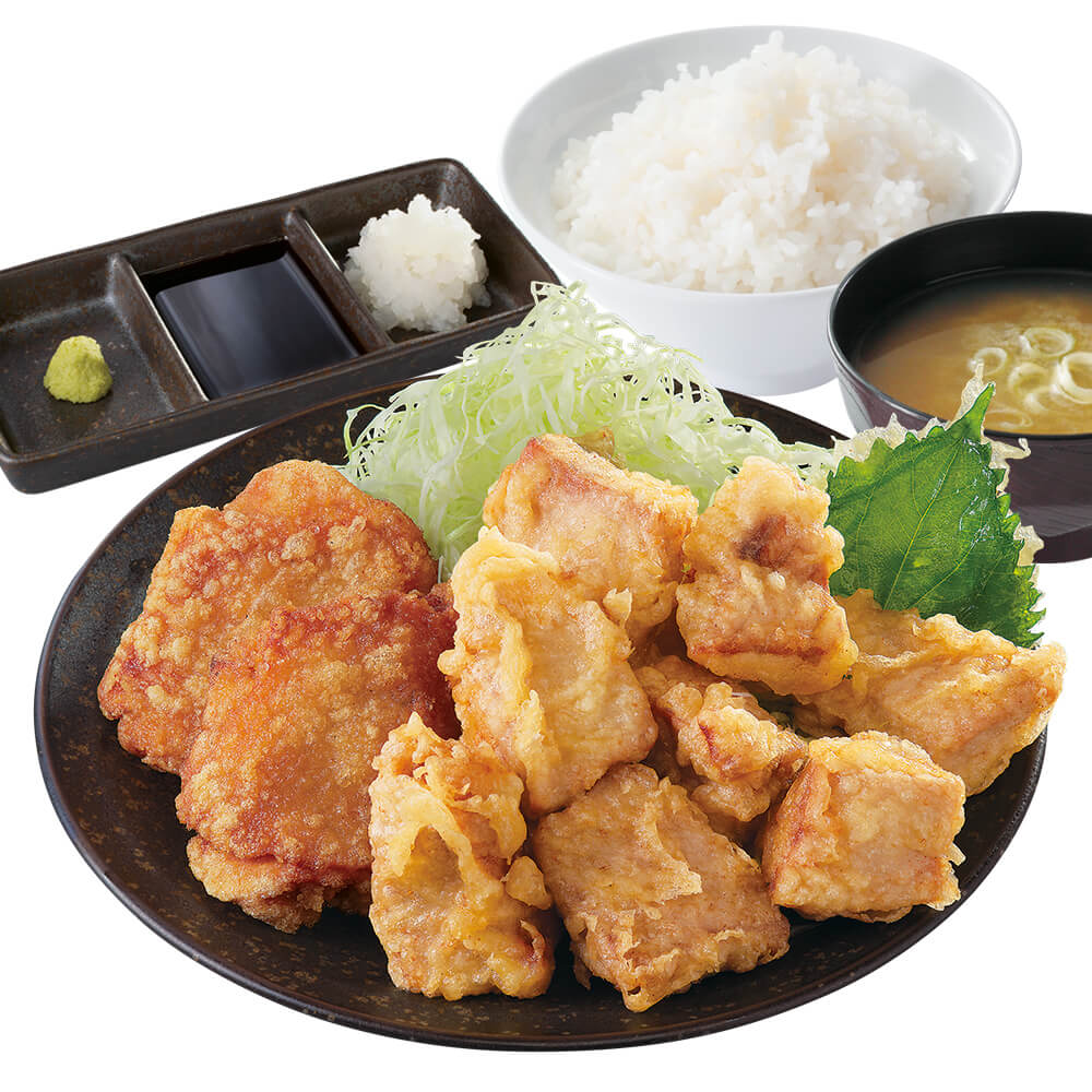 からあげ定食専門店「からやま」の『マグロ天倍盛り合盛り定食』