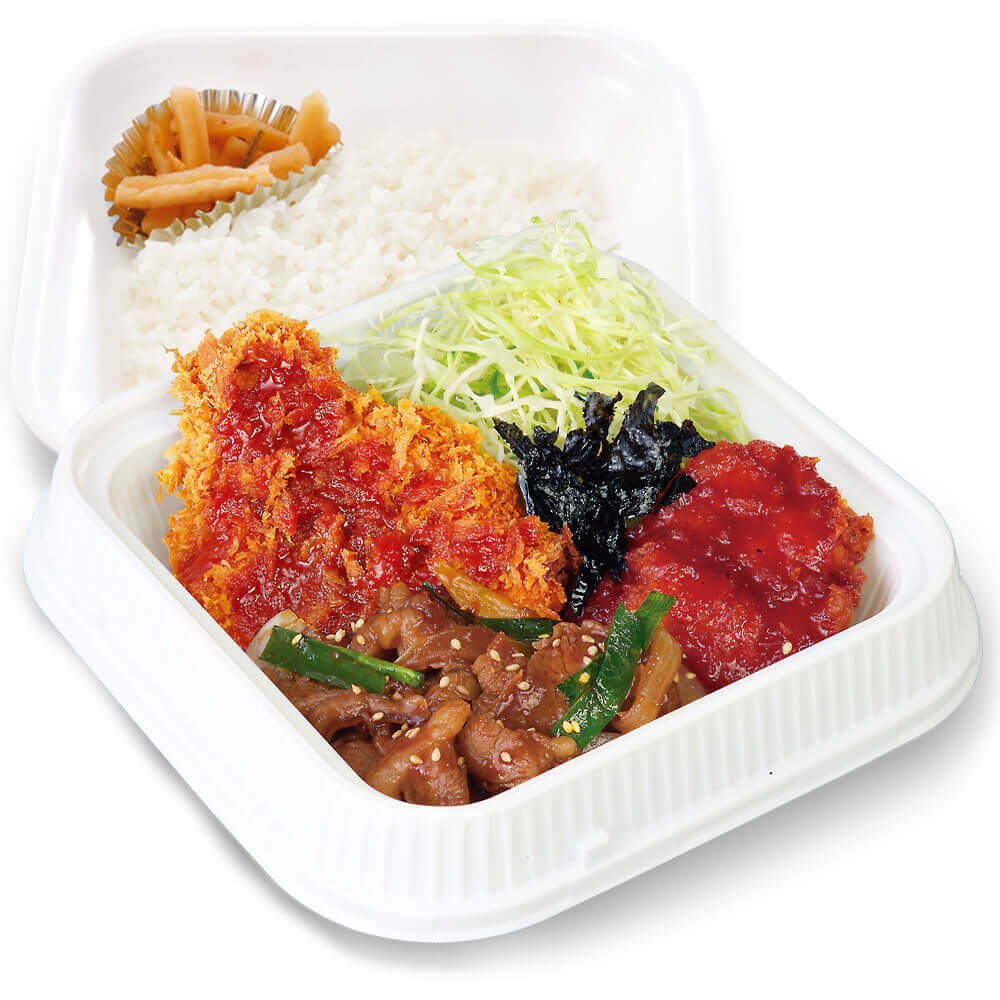 とんかつ専⾨店「かつや」の『牛豚鶏のプルコギビビンカツ弁当(温玉なし)』