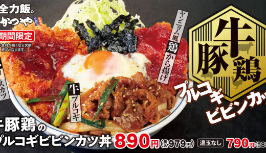 とんかつ専⾨店「かつや」にて牛・豚・鶏の肉づくし『牛豚鶏のプルコギビビンカツ丼』が10月10日(金)より発売！