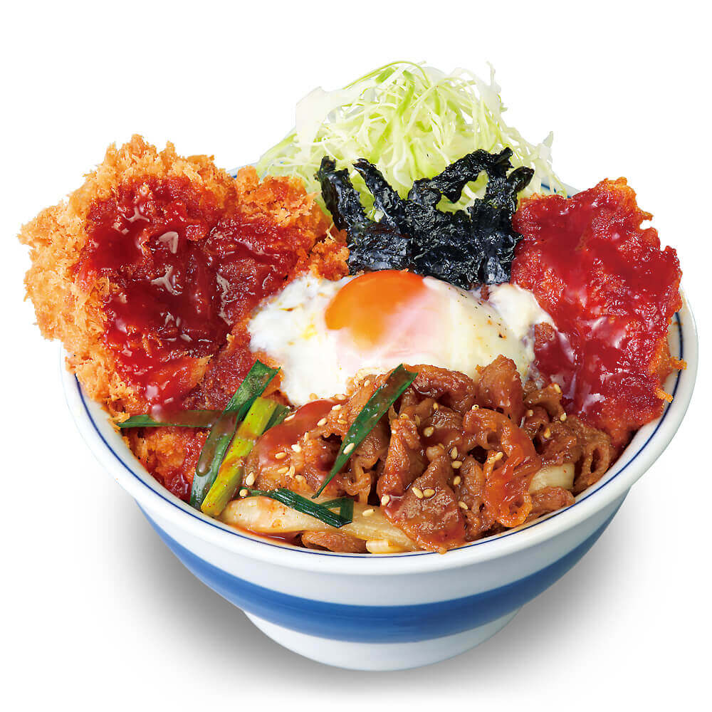 とんかつ専⾨店「かつや」の『牛豚鶏のプルコギビビンカツ丼』