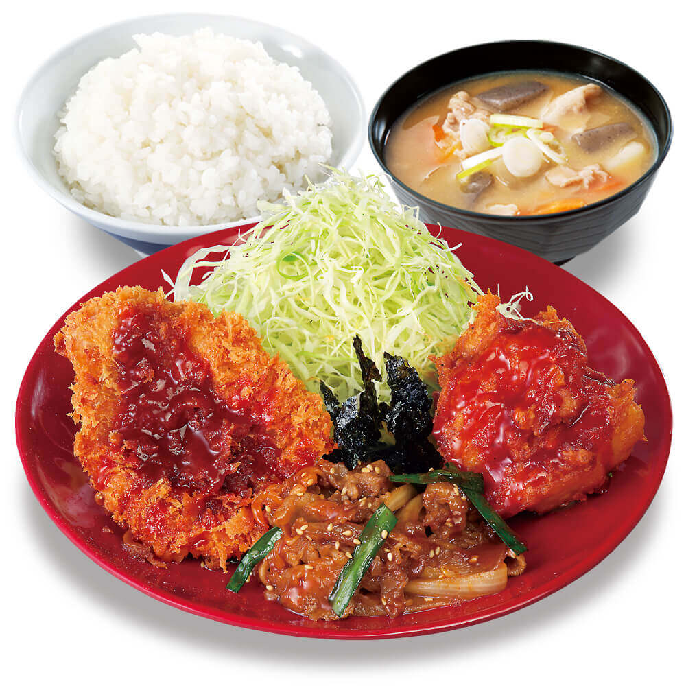 とんかつ専⾨店「かつや」の『牛豚鶏のプルコギビビンカツ定食(温玉なし)』