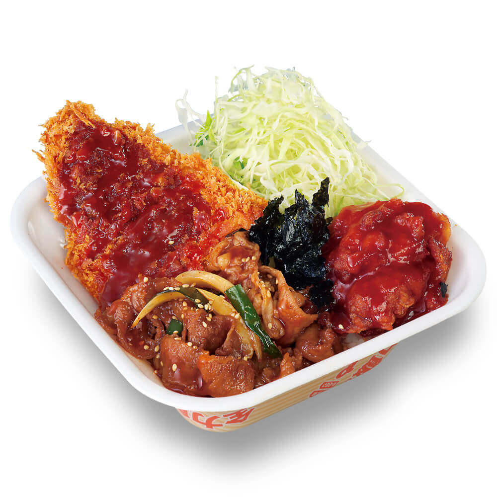 とんかつ専⾨店「かつや」の『牛豚鶏のプルコギビビンカツ丼弁当(温玉なし)』