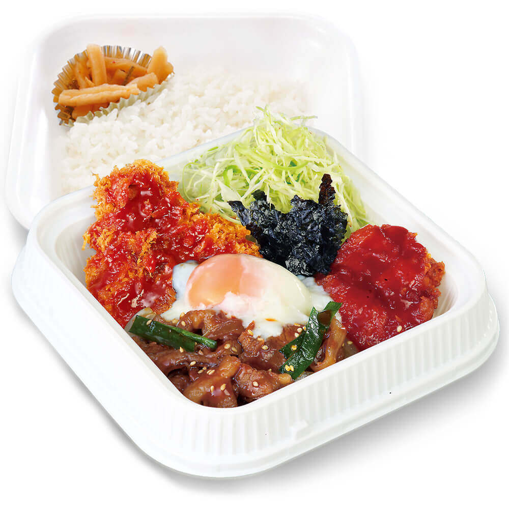とんかつ専⾨店「かつや」の『牛豚鶏のプルコギビビンカツ弁当』