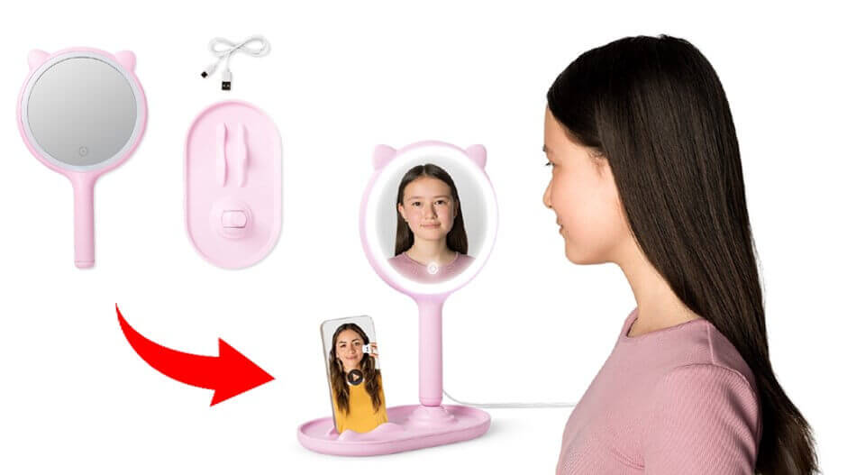 Flying Tiger Copenhagen(フライングタイガー)の『盛り上げグッズ』-ミラー(ライトとスマホスタンド付き)