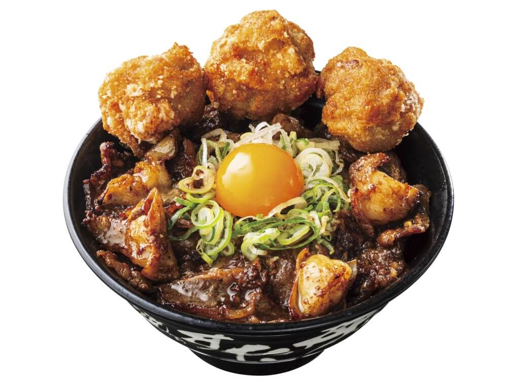 すた丼の『とんこつ醤油牛カルビホルモン丼』-唐揚げ合盛り