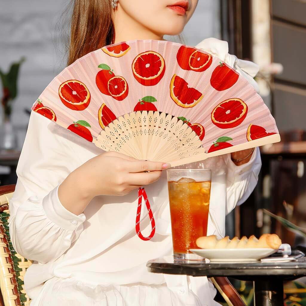 Flying Tiger Copenhagen(フライングタイガー)の『扇子＆ミニうちわ』-「ブラッドオレンジ」柄