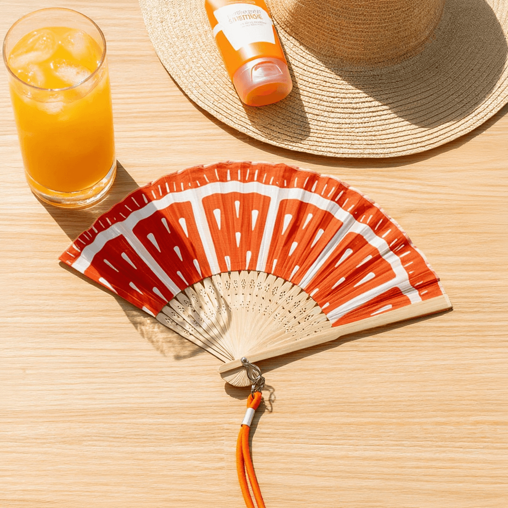 Flying Tiger Copenhagen(フライングタイガー)の『扇子＆ミニうちわ』-「オレンジ」柄