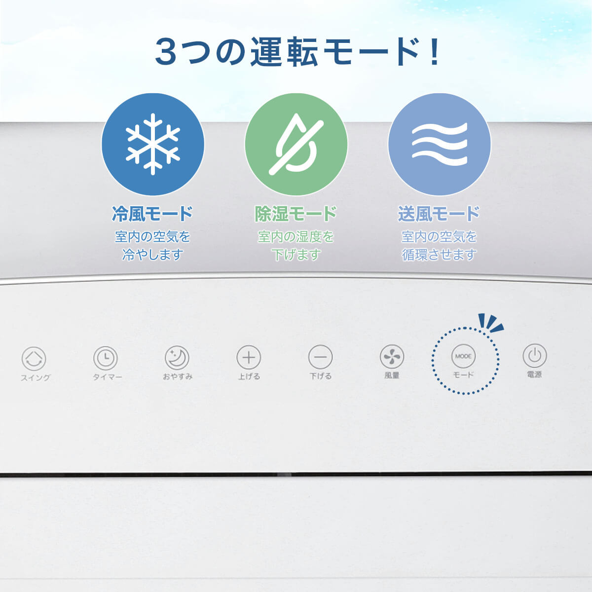 ニトリの『ポータブルクーラー(NR-350-OL)』-部屋に合わせた多様な運転モード