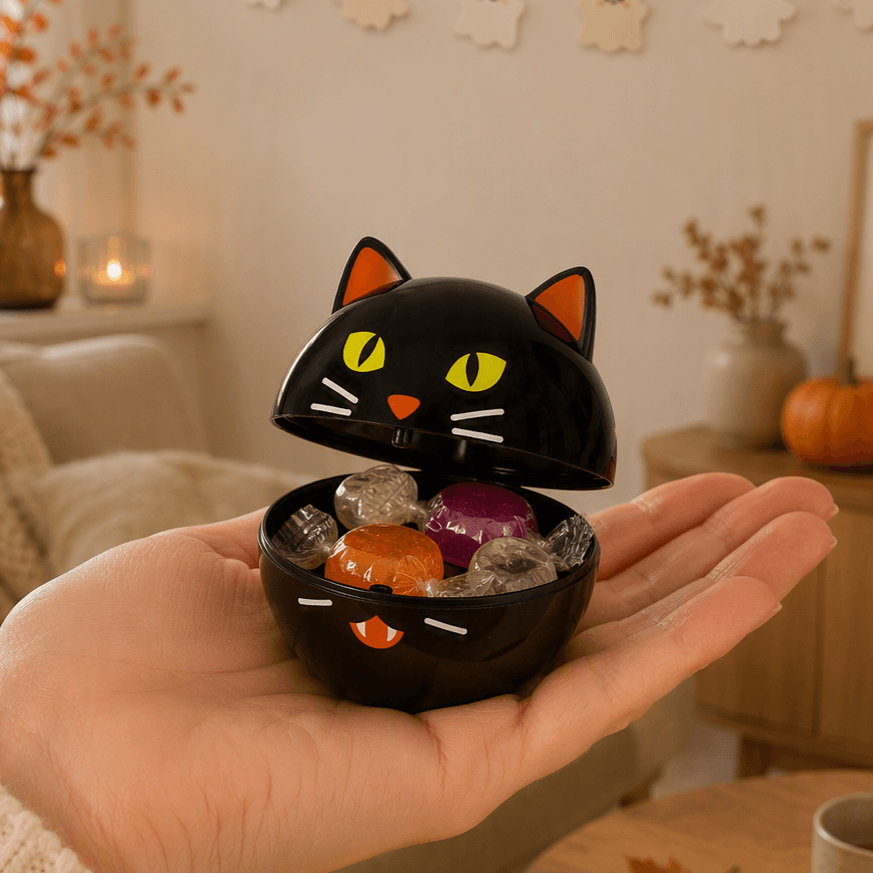 Flying Tiger Copenhagen(フライングタイガー)の『黒猫とおばけのハロウィン』シリーズ-ミニスナックボックス(ネコちゃん)