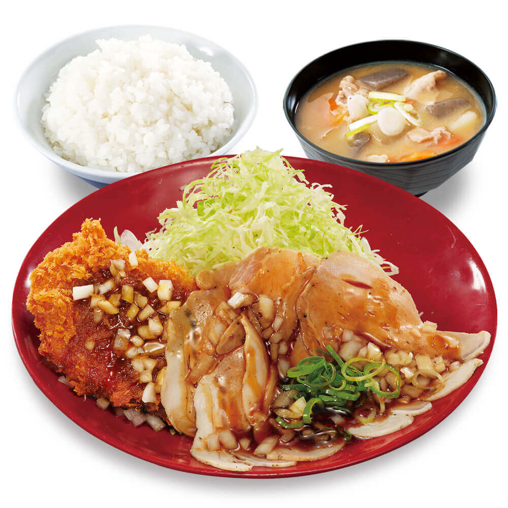 とんかつ専門店「かつや」の『ローストポークとロースカツの合い盛り定食』