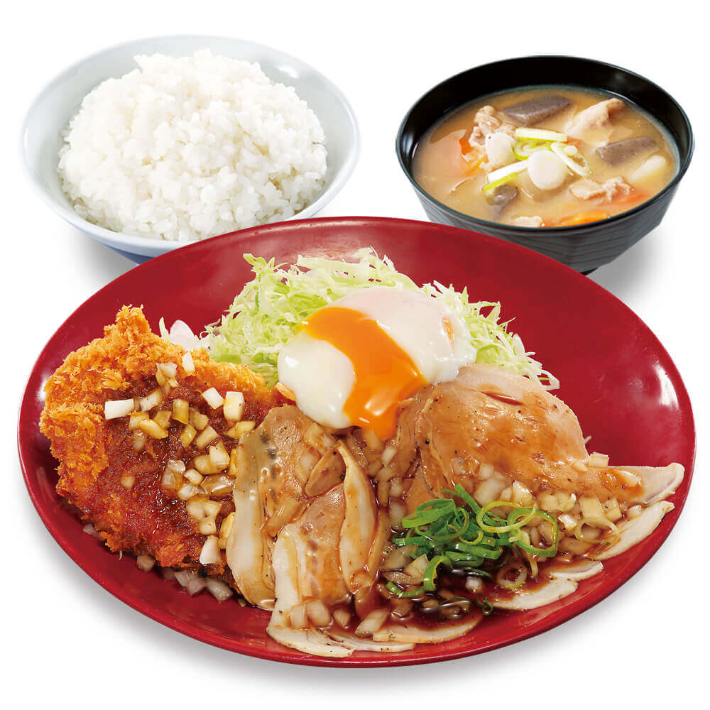 とんかつ専門店「かつや」の『(温たま付)ローストポークとロースカツの合い盛り定食』