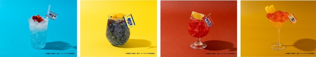 僕のヒーローアカデミアカフェーWE ARE HERO HOLICSーの『【轟焦凍】ラムネホワイトソーダ』『【オールマイト】バタフライピーティー』『【エンデヴァー】カシスソーダ』『【ホークス】パッションフルーツドリンク』