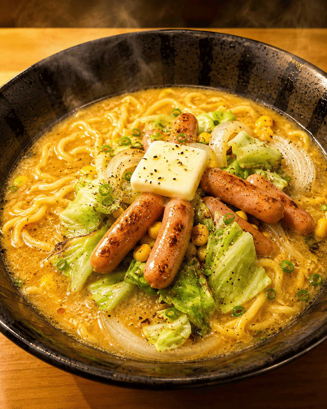 ポークビッツキャラバン-ご当地グルメにプラスビッツ!- 札幌会場の『ポークビッツ ガリバタ味噌ラーメン』