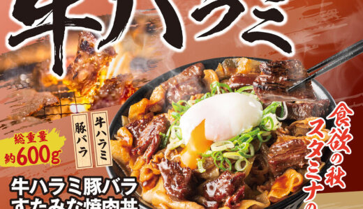 札幌駅前にもあるすた丼屋にて牛1頭からわずか約2～3kgしかとれない希少部位「牛ハラミ」を豪快に味わう『牛ハラミ豚バラすたみな焼肉丼』が10月30日(金)より発売！