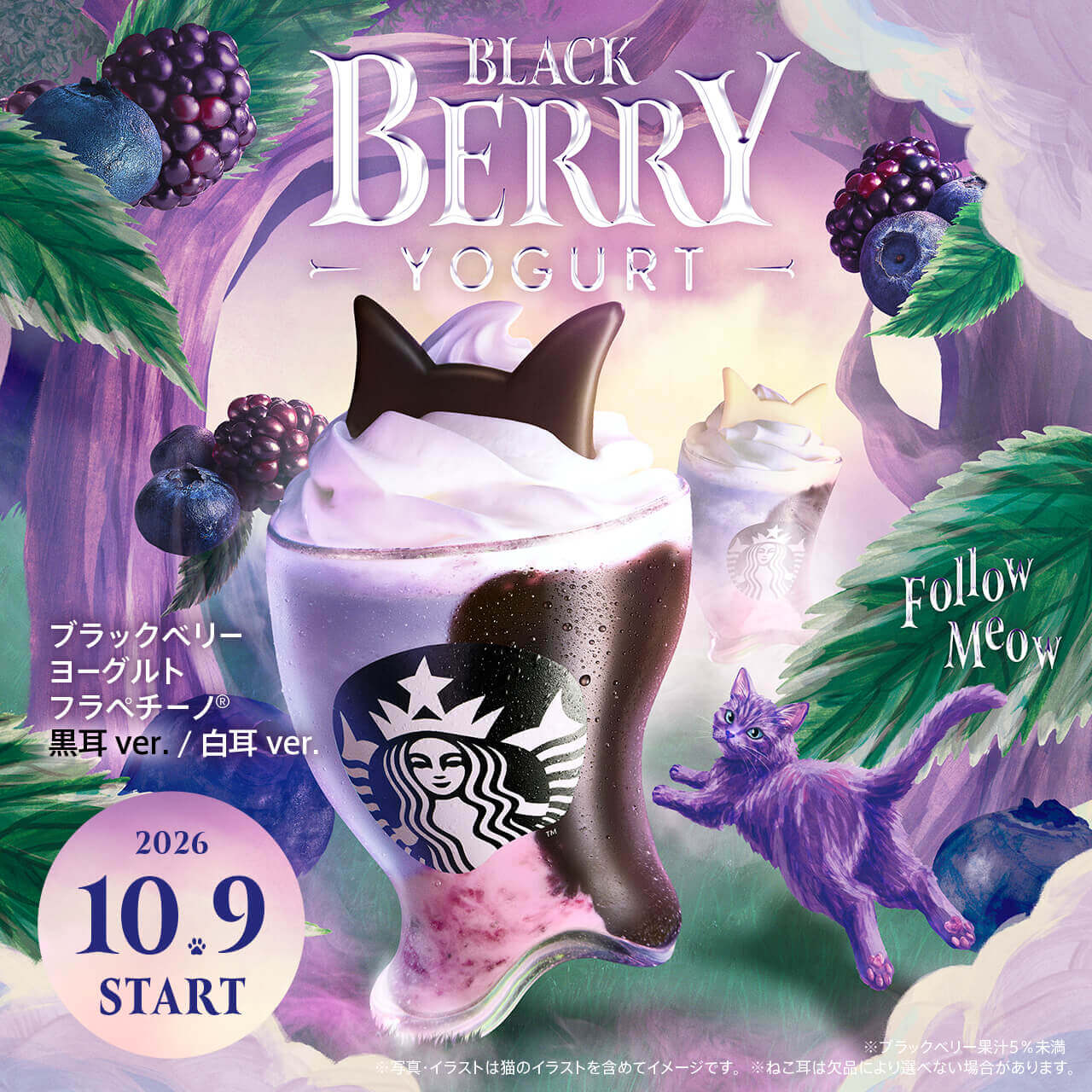 スターバックスの『ブラックベリー ヨーグルト フラペチーノ® 黒耳ver. / 白耳ver.』-幻のパープルキャットとの追いかけっこ